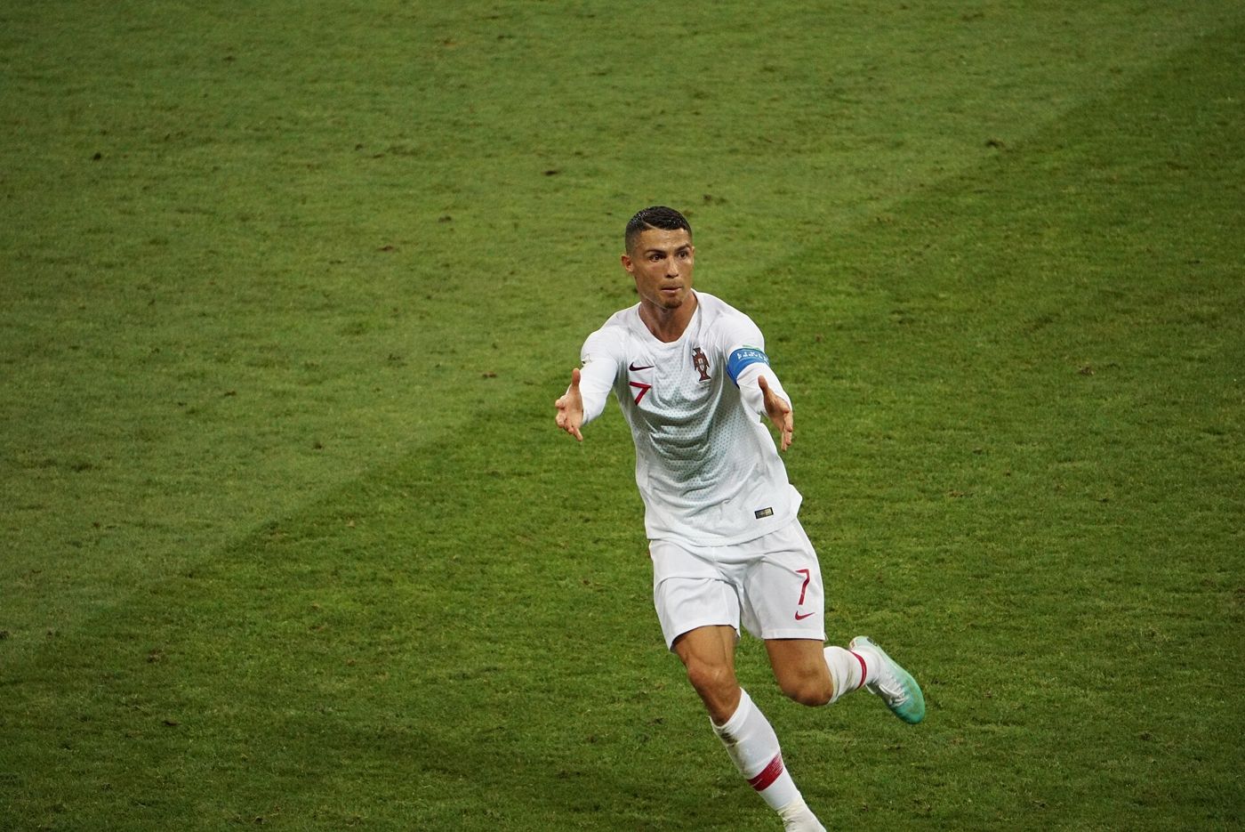 Cristiano Ronaldo em campo na Copa do Mundo de 2018, em Sochi